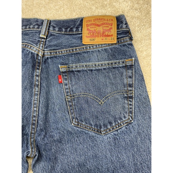 Levis 505 Jeans Mens 31x34 Blue Denim Straight Leg Medium Wash Casual Pants - Picture 6 of 12